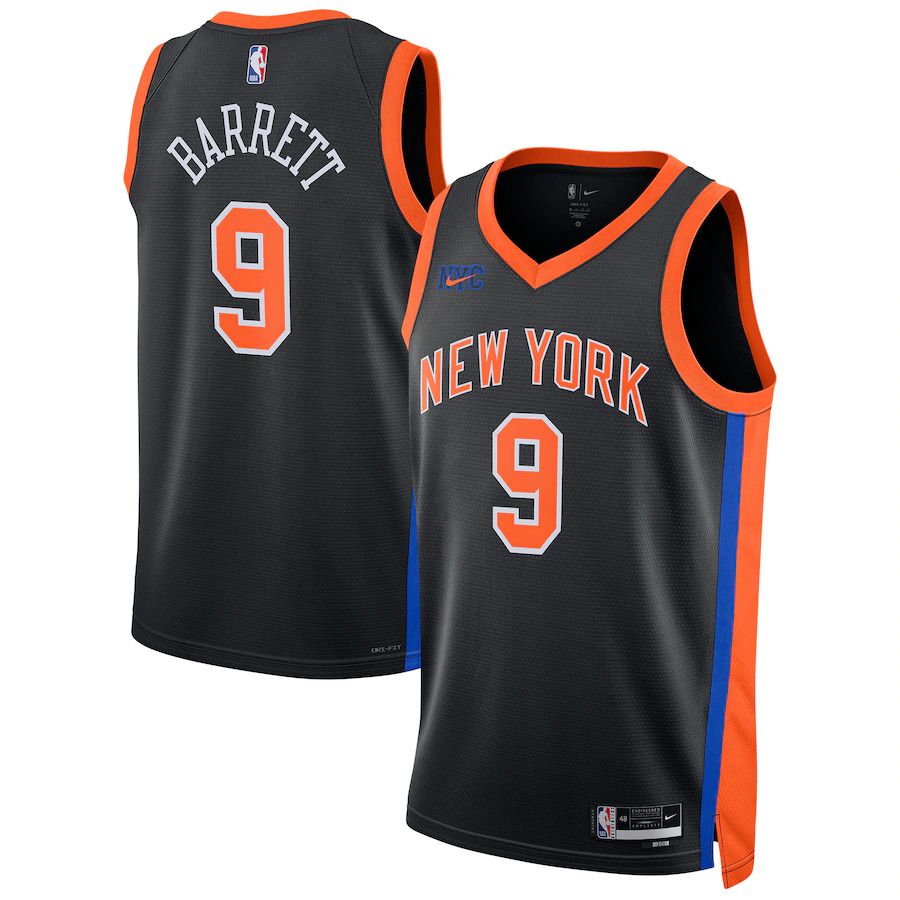 Men New York Knicks 9 RJ Barrett Nike Black City Edition 2022-23 Swingman NBA Jersey